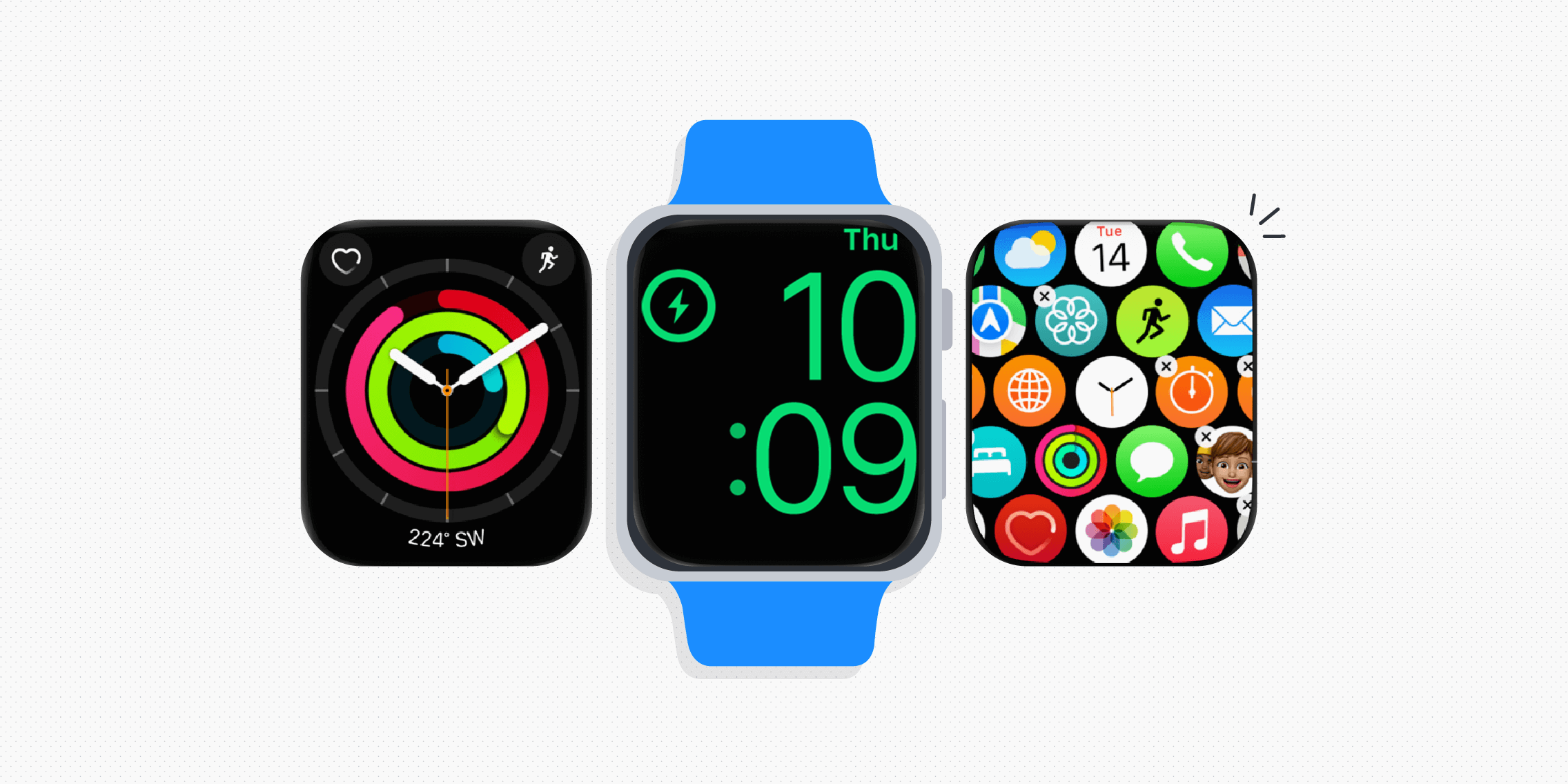 Contoh desain UI wearable: tampilan smartwatch dengan ikon besar, teks singkat, dan navigasi swipe